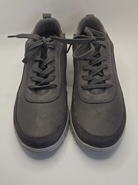 Hotter Gravity 2 Gray Leather  Comfort Sneakers Sz 7 Lace-up Walker Support Boho